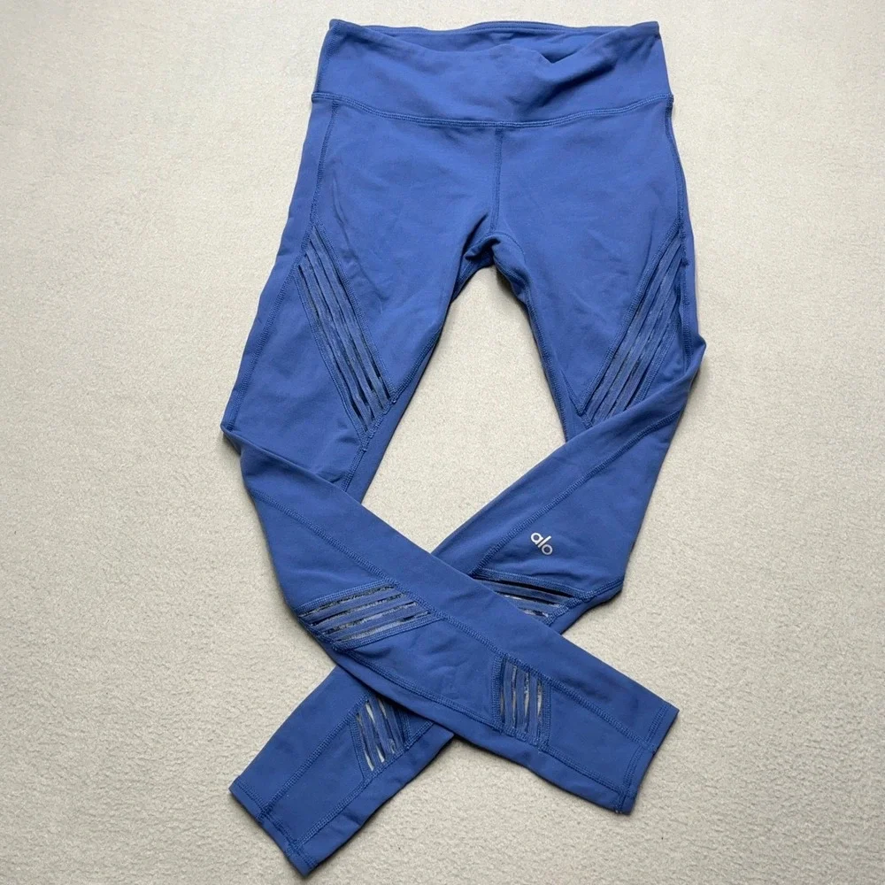 Alo Yoga High Waist Leggings Blue Cutout Mesh Athleisure Workout Pants‎